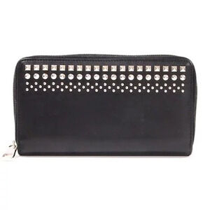 GUCCI Round Zipper Long Wallet Silver Studs Black Leather coin wallet Purse
